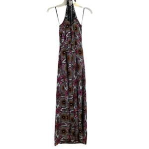 fire los angeles maxi dress Fire Los Angeles Black Floral Print Spaghetti Strap Maxi Dress Women's Size  M